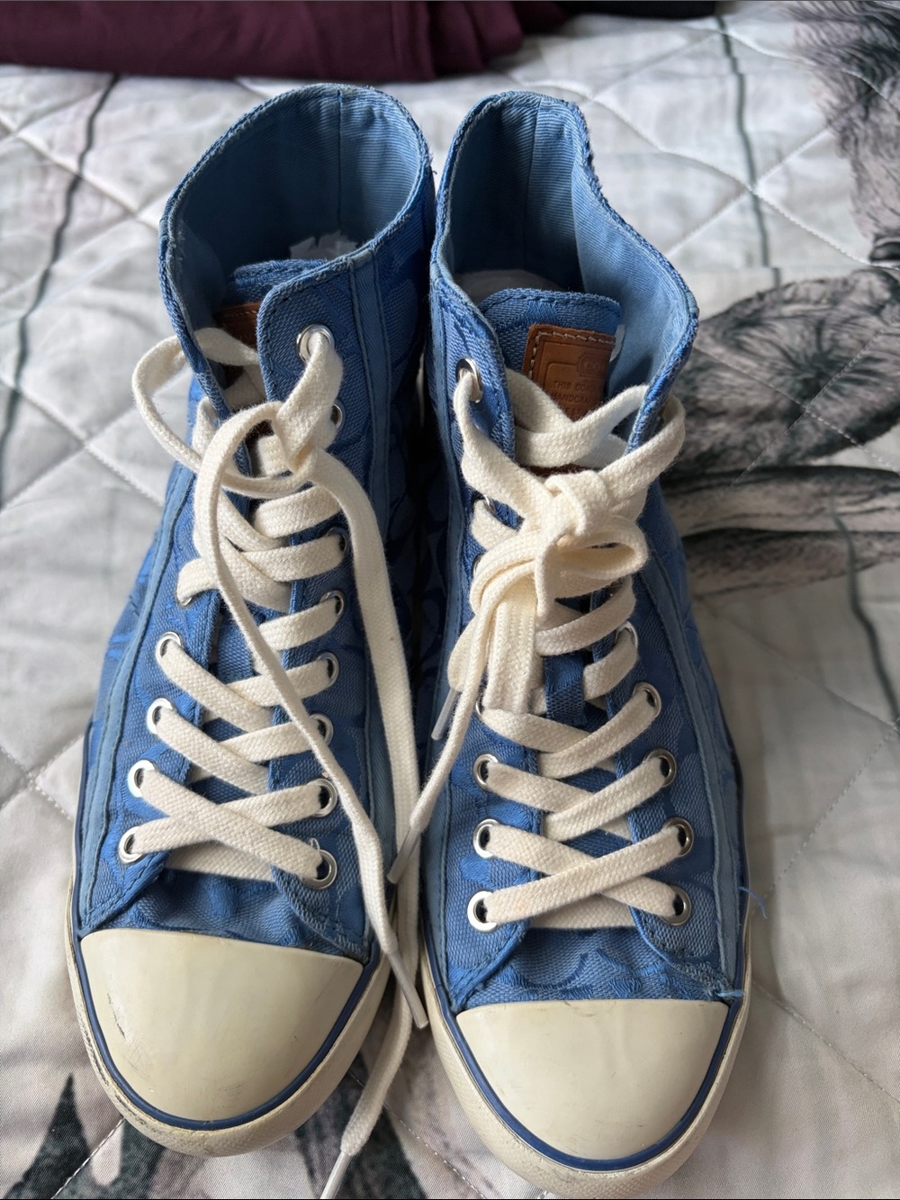 Coach High-Top Canvas Sneakers in Light Blue with Cream Laces